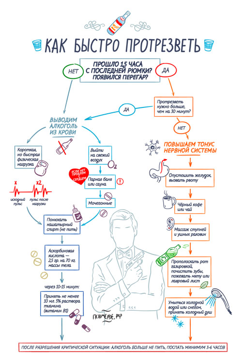 Инфографика. Как быстро протрезветь: схема действий